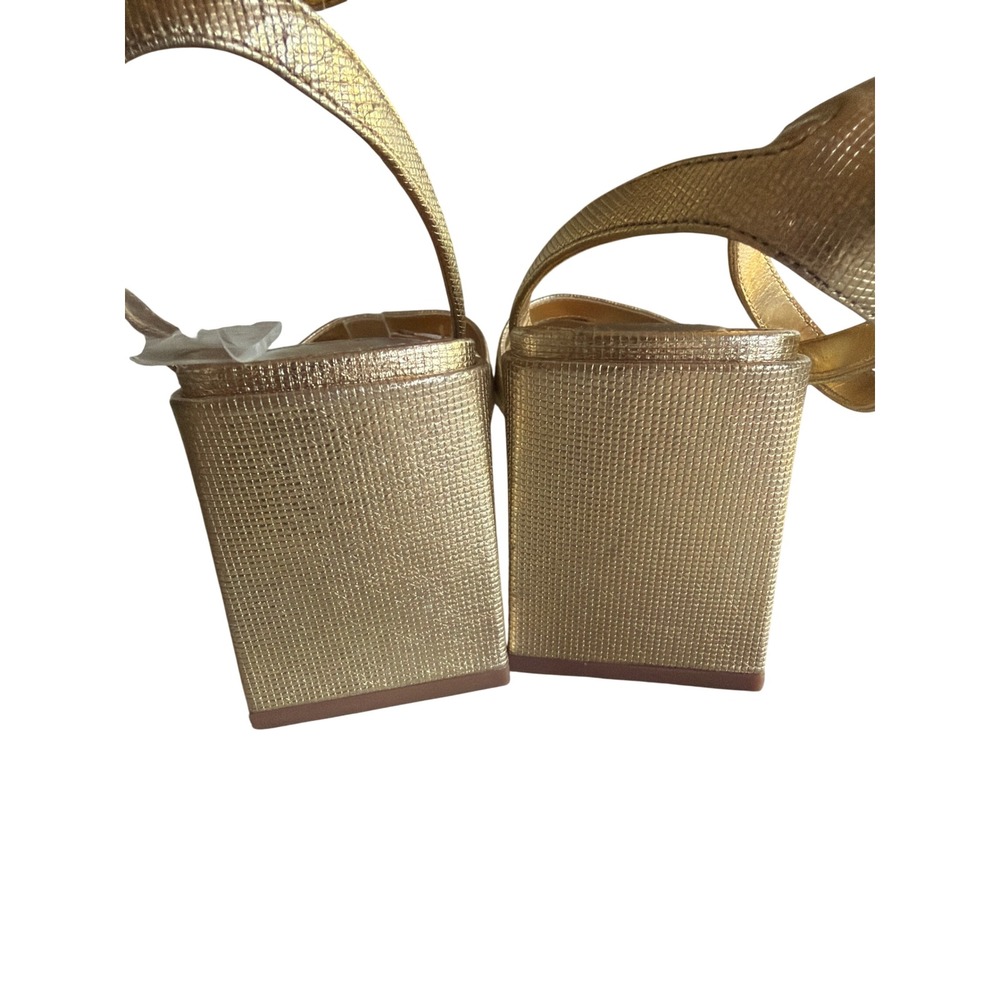 Vince Camuto Sandals Gold Jarenn Metallic Block Heel Square Toe Ankle Strap 7M - Picture 5 of 7